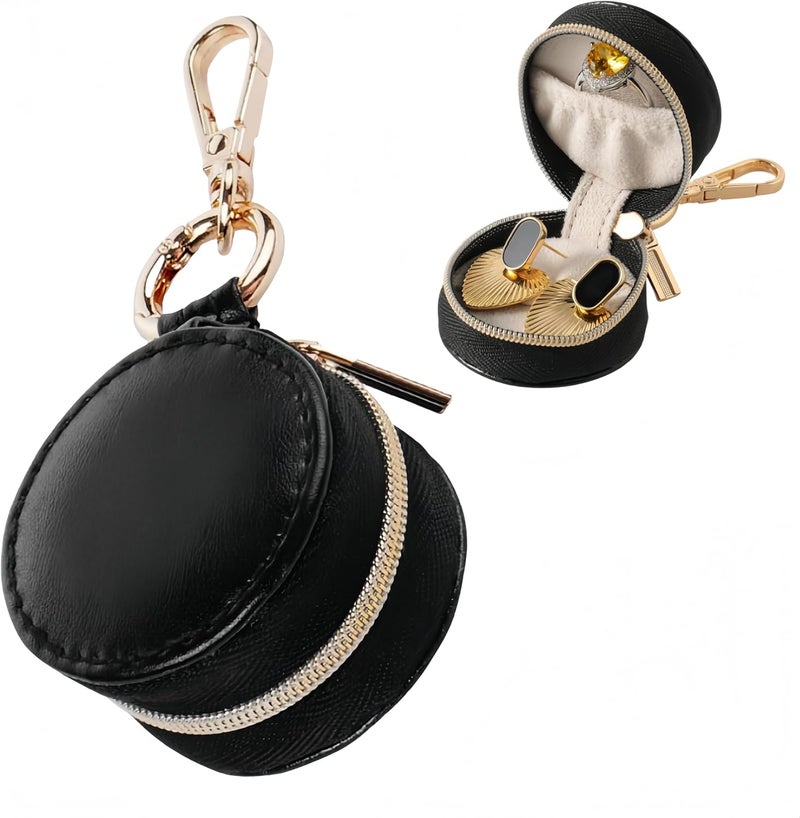 Mini Travel Holder Storage Ring Pouch keychain with Keychain Leather Mini Ring Case. (black) - Image 1