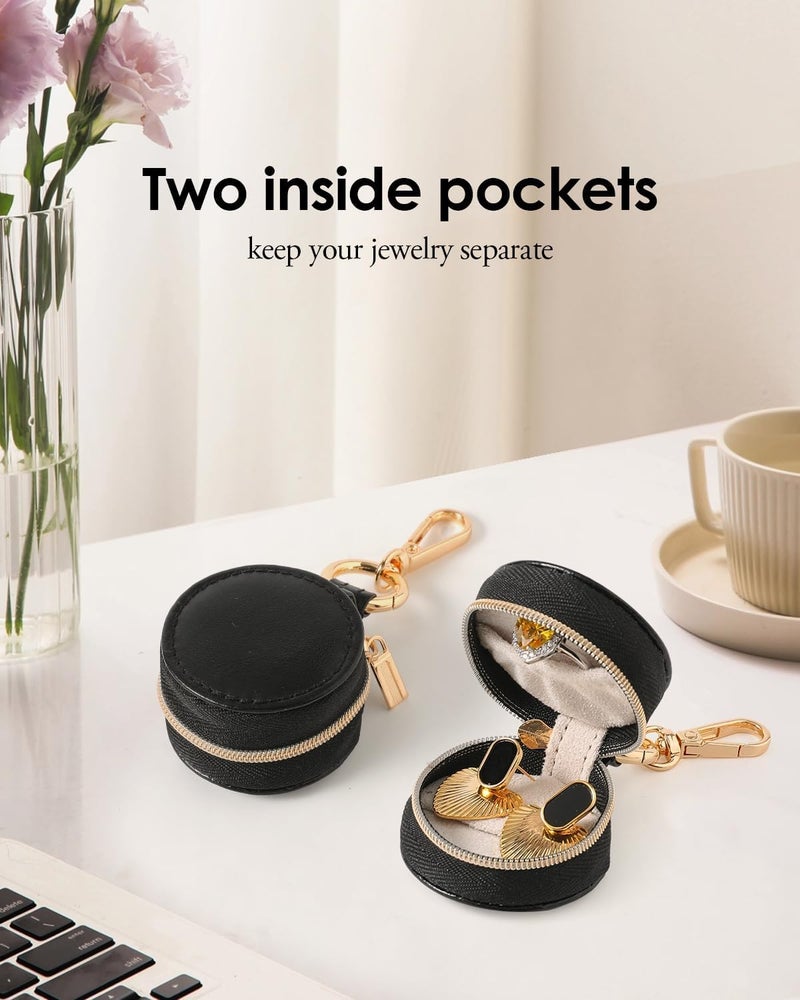 Mini Travel Holder Storage Ring Pouch keychain with Keychain Leather Mini Ring Case. (black) - Image 5