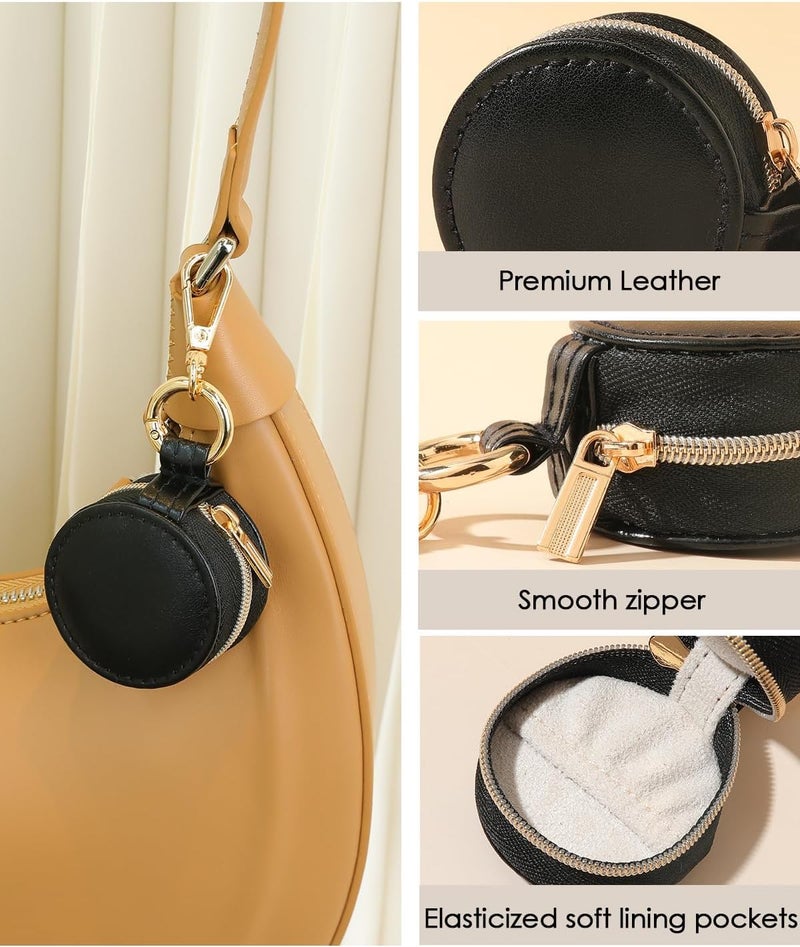 Mini Travel Holder Storage Ring Pouch keychain with Keychain Leather Mini Ring Case. (black) - Image 3
