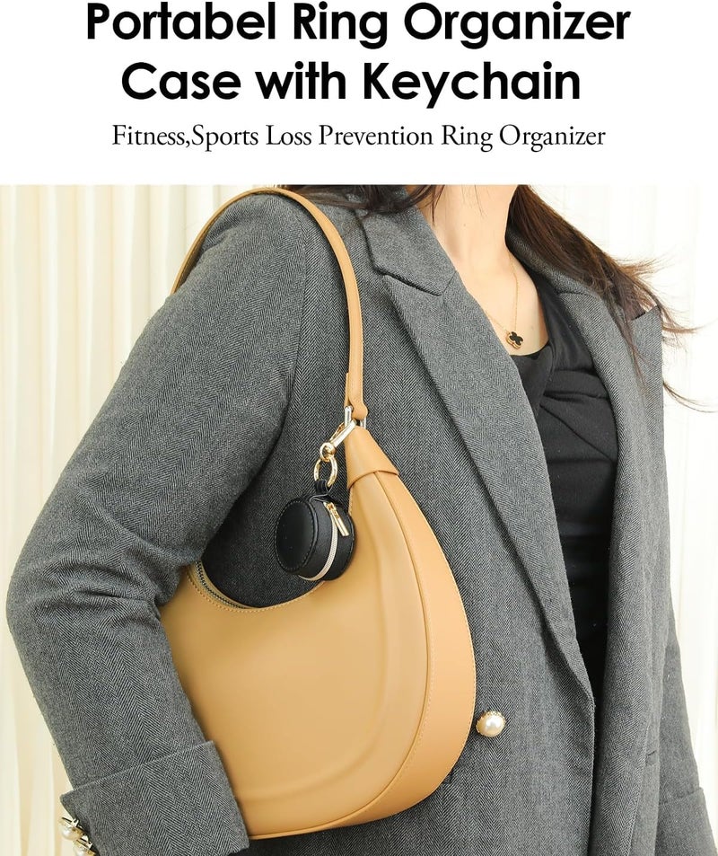 Mini Travel Holder Storage Ring Pouch keychain with Keychain Leather Mini Ring Case. (black) - Image 4