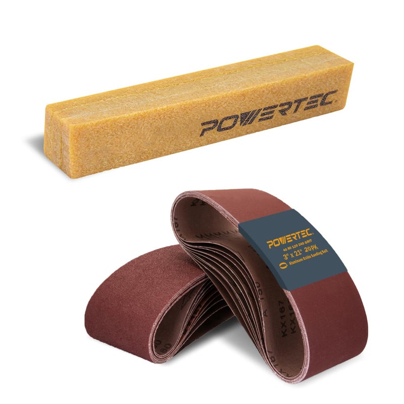 POWERTEC 3 x 21 Inch Sanding Belts 20PK 5 Each of 4080120240 Grits Aluminum Oxide Sandpaper 3x21 Sanding Belt for Portable Belt Sander Woodworking Paint Sanding Metalworking 110434