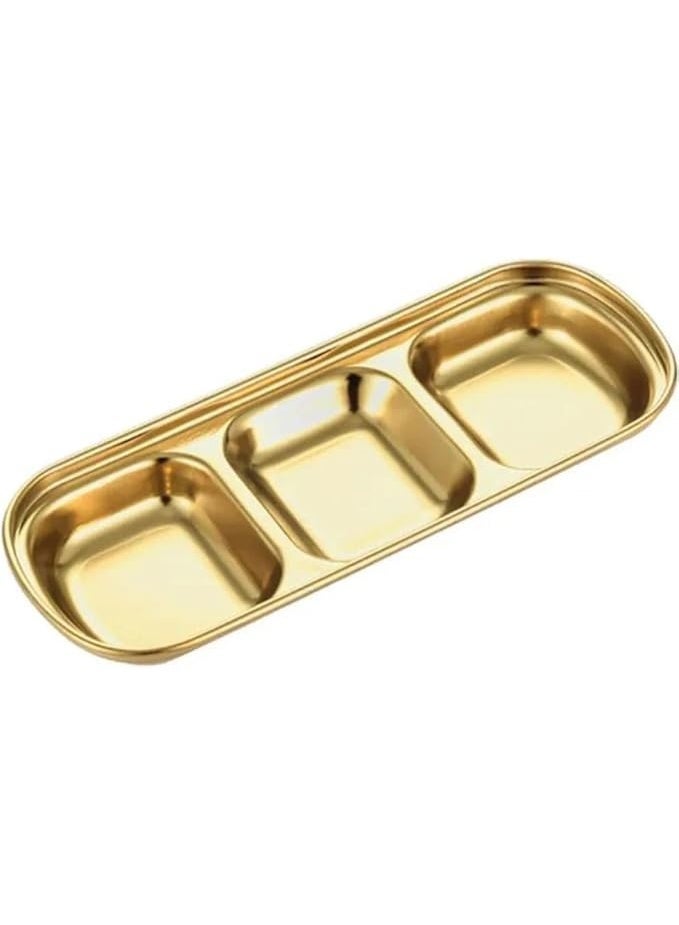 2-Piece Set – Golden Stainless Steel Tray with 3 Compartments - Image 3
