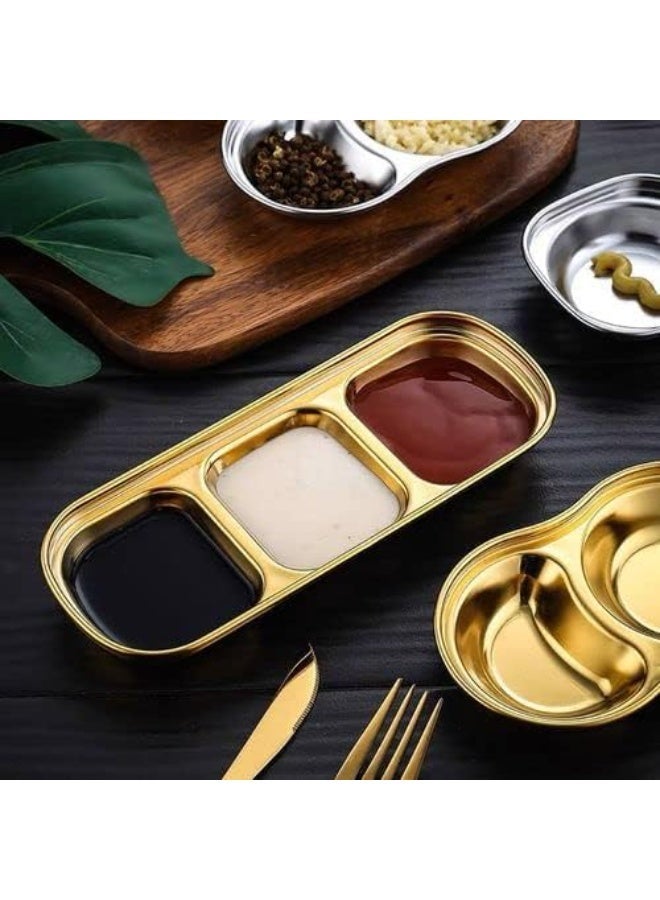 2-Piece Set – Golden Stainless Steel Tray with 3 Compartments - Image 4