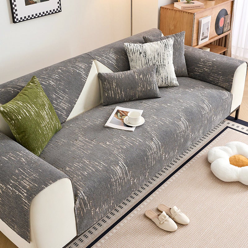 Chenille Striped Sofa Cushion Four Seasons Universal Fixed Non-Slip Dirt-Resistant Protective Cover Advanced Light Luxury New Seat Cushion - Image 1