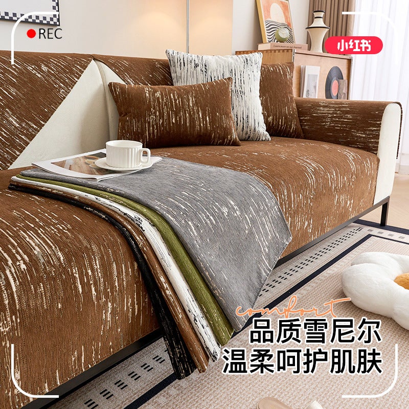 Chenille Striped Sofa Cushion Four Seasons Universal Fixed Non-Slip Dirt-Resistant Protective Cover Advanced Light Luxury New Seat Cushion - Image 2