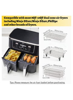 Generic Stainless Steel Air Fryer Rack Set 3 Pcs Perfect for Ninja Dual Basket Fryers Includes Clips and Elevated Feet for Optimal Cooking  - Image 2