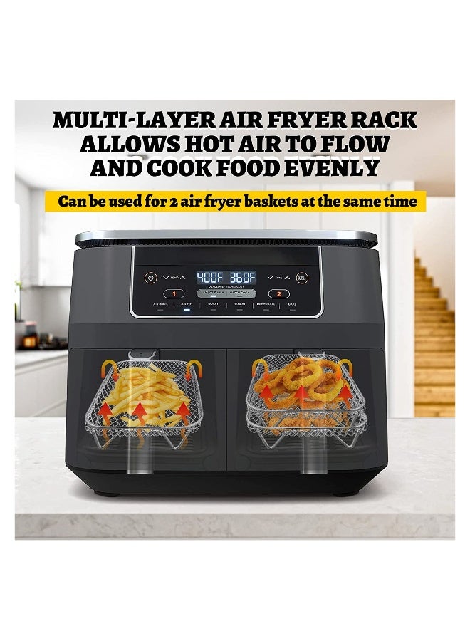 Stainless Steel Air Fryer Rack Set 3 Pcs Perfect for Ninja Dual Basket Fryers Includes Clips and Elevated Feet for Optimal Cooking - Image 3