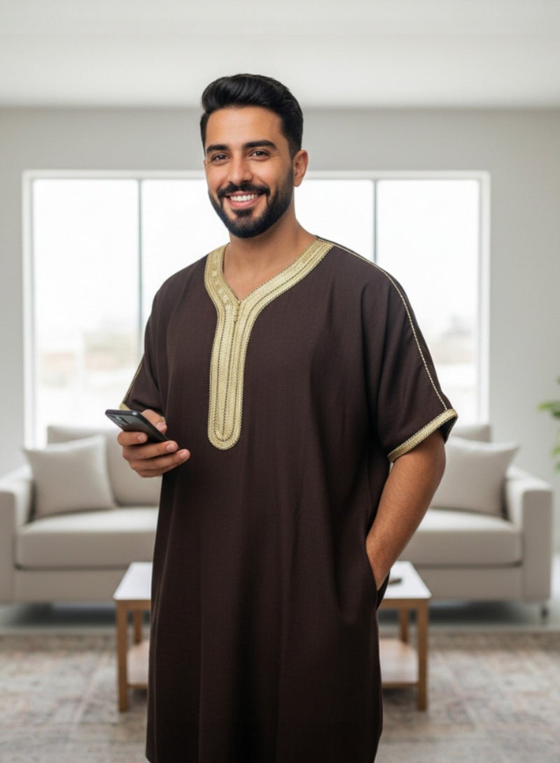 Men's Shirt, Nightgown, Moroccan Robe, Comfortable Men's Gifts Luxury Men's House Robe for Comfort Moroccan Shirt, Men's Summer Shirt, Short Sleeve Shirt, Men's Robe Comfortable Men's Gifts - Image 1