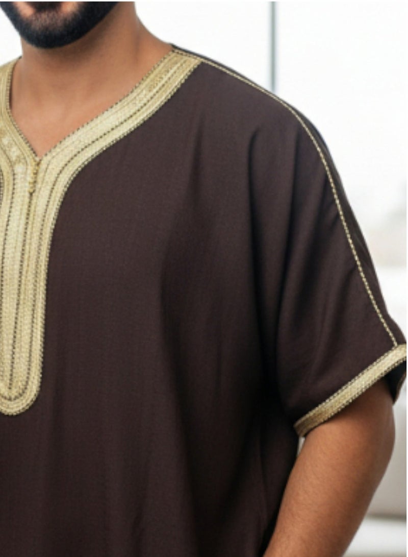 Men's Shirt, Nightgown, Moroccan Robe, Comfortable Men's Gifts Luxury Men's House Robe for Comfort Moroccan Shirt, Men's Summer Shirt, Short Sleeve Shirt, Men's Robe Comfortable Men's Gifts - Image 2