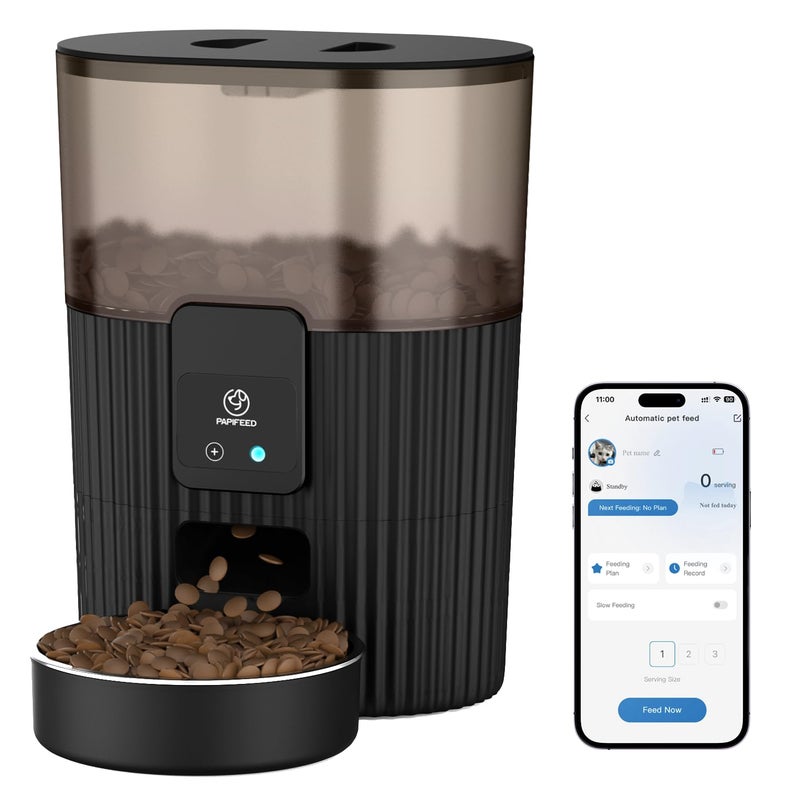 PAPIFEED مغذي القطط الأوتوماتيكي PAPIFEED سعة 3 لتر/12 كوب، مغذي حيوانات أليفة بتقنية 2.4G WiFi مع تحكم عبر التطبيق للتغذية عن بُعد، 1-10 وجبات، مغذي قطط أوتوماتيكي منخفض الطاقة مع وعاء من الفولاذ المقاوم للصدأ، سهل التنظيف وقابل للفك - Image 1