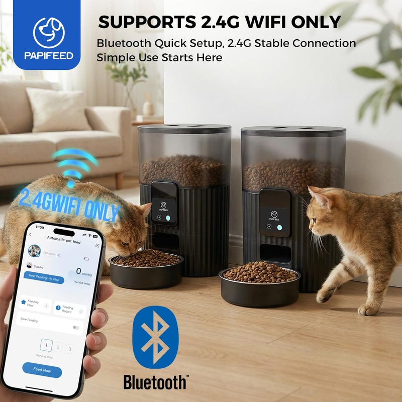 PAPIFEED مغذي القطط الأوتوماتيكي PAPIFEED سعة 3 لتر/12 كوب، مغذي حيوانات أليفة بتقنية 2.4G WiFi مع تحكم عبر التطبيق للتغذية عن بُعد، 1-10 وجبات، مغذي قطط أوتوماتيكي منخفض الطاقة مع وعاء من الفولاذ المقاوم للصدأ، سهل التنظيف وقابل للفك - Image 3