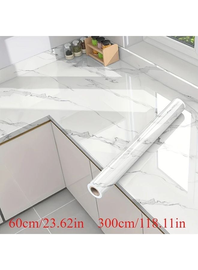 White Marble Self Adhesive Wallpaper Roll 23.62x118.11 Inch Waterproof Oil Proof Kitchen Stickers - Image 1