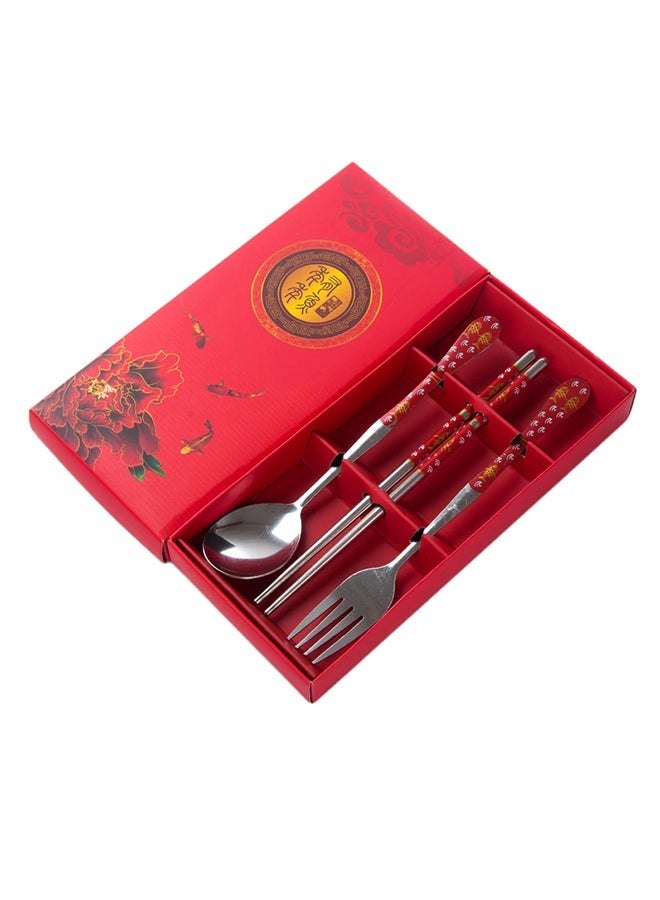 NIBEMINENT Creative Stainless Steel Tableware Three Sets Red