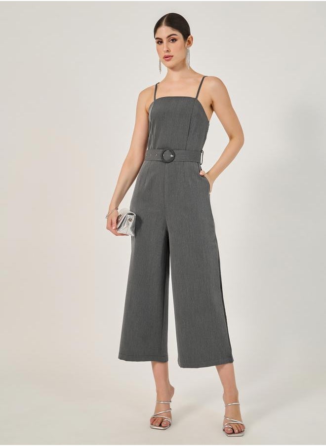 Styli Solid Belted Sleeveless Jumpsuit  - Image 1