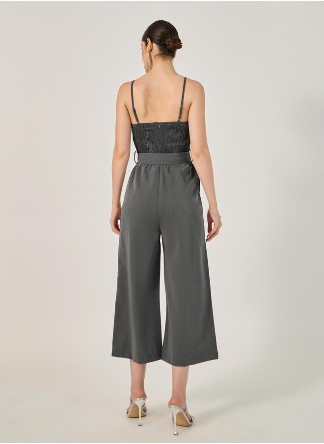 Styli Solid Belted Sleeveless Jumpsuit  - Image 4