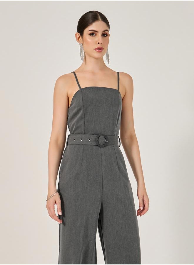 Styli Solid Belted Sleeveless Jumpsuit  - Image 2
