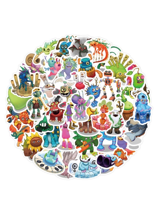 NIBEMINENT 60 Pcs My Singing Monster Deco Kit Waterproof Stickers, High Definition Printing Bright Colors, Suitable for Laptop Skateboard Luggage Water Bottle Guitar DIY  - Image 1
