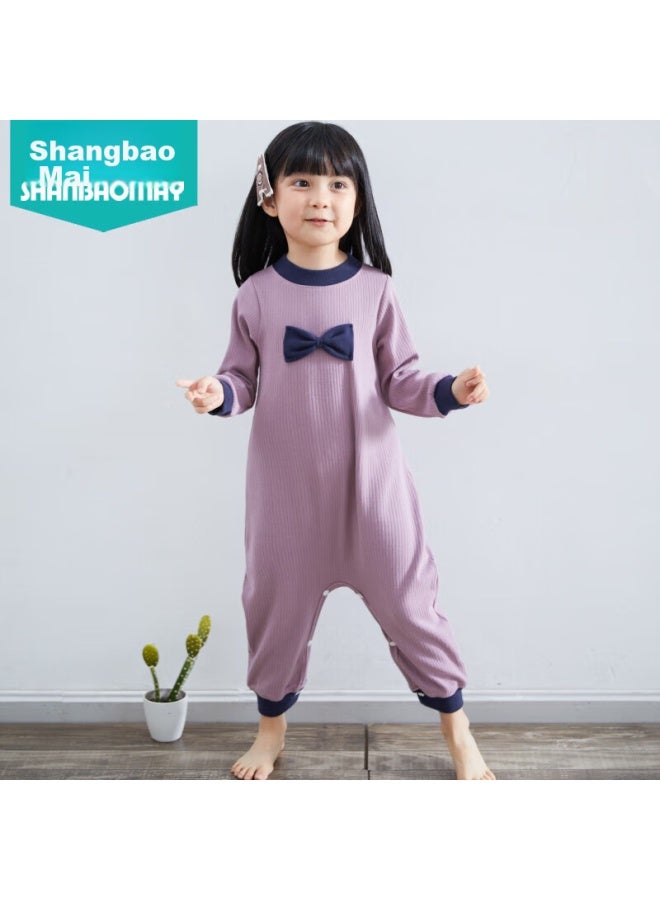 Shanbaomay Autumn Children's One-piece Pajamas, Thick Cotton Girls' Baby Anti-kick Sleepwear, Home Wear To Prevent Catching Cold, Floral Gray, Size 100 - Image 2