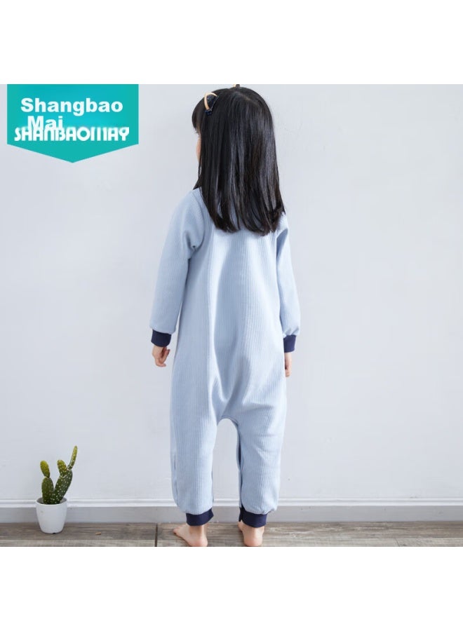 Shanbaomay Autumn Children's One-piece Pajamas, Thick Cotton Girls' Baby Anti-kick Sleepwear, Home Wear To Prevent Catching Cold, Floral Gray, Size 100 - Image 3