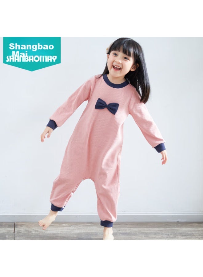Shanbaomay Autumn Children's One-piece Pajamas, Thick Cotton Girls' Baby Anti-kick Sleepwear, Home Wear To Prevent Catching Cold, Floral Gray, Size 100 - Image 1
