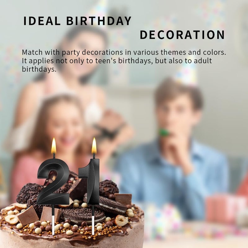 STARKET 21st Birthday Candles 21st Birthday Decorations for Him 21 Candles for Cake Happy 21 Birthday Cake Topper 21 Candle / 12 Candle 21 Topper 21st Decorations Black Birthday Candles - Image 3