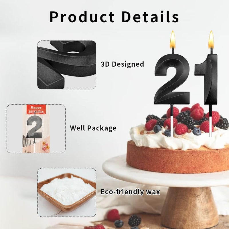 STARKET 21st Birthday Candles 21st Birthday Decorations for Him 21 Candles for Cake Happy 21 Birthday Cake Topper 21 Candle / 12 Candle 21 Topper 21st Decorations Black Birthday Candles - Image 2
