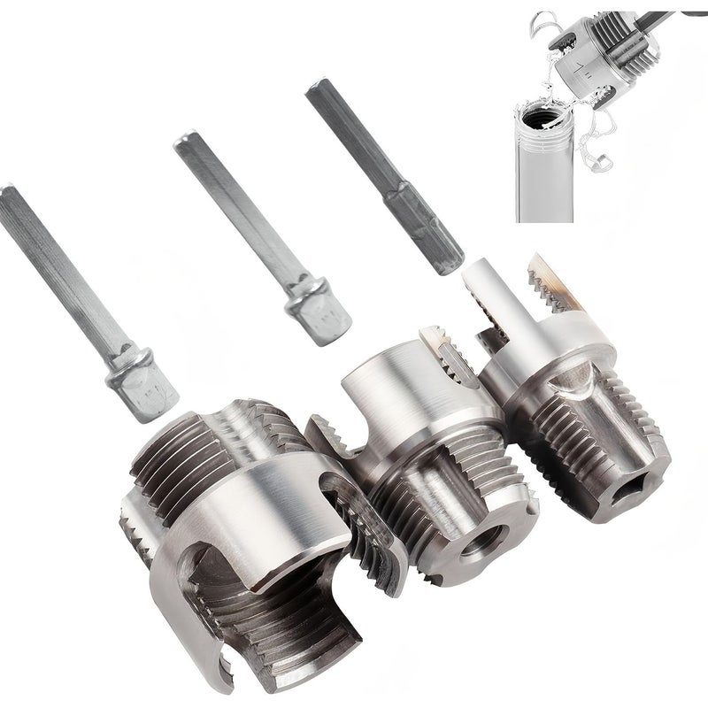6 Pieces Heavy Duty Internal External Pipe Thread Tool Set 3 Dies 3 Extension Rods Compatible with Drilling Machines Electric Drills PVC Plastic Pipe Threads Suitable for 1 2 Inch 3 4 Inch 1 Inch Pipes Material Plastic Carbon Steel - Image 1