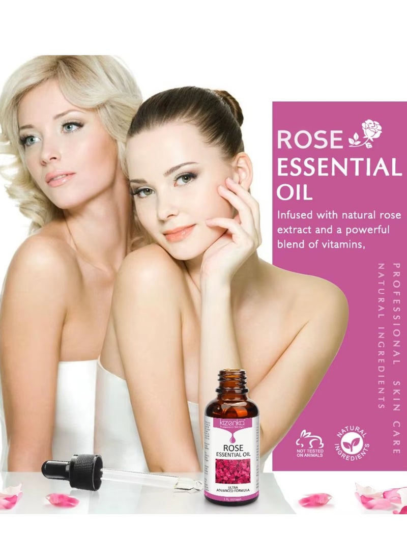 kizenka - Rose Essential Oil Face Rose Oil Moisturizer Rose Oil Anti Ageing and Anti Wrinkle Serum Rose Oil for Face Skin Care Reduce Fine Lines and Skin Marks Face Serum with Rose Extract 30ml - Image 1