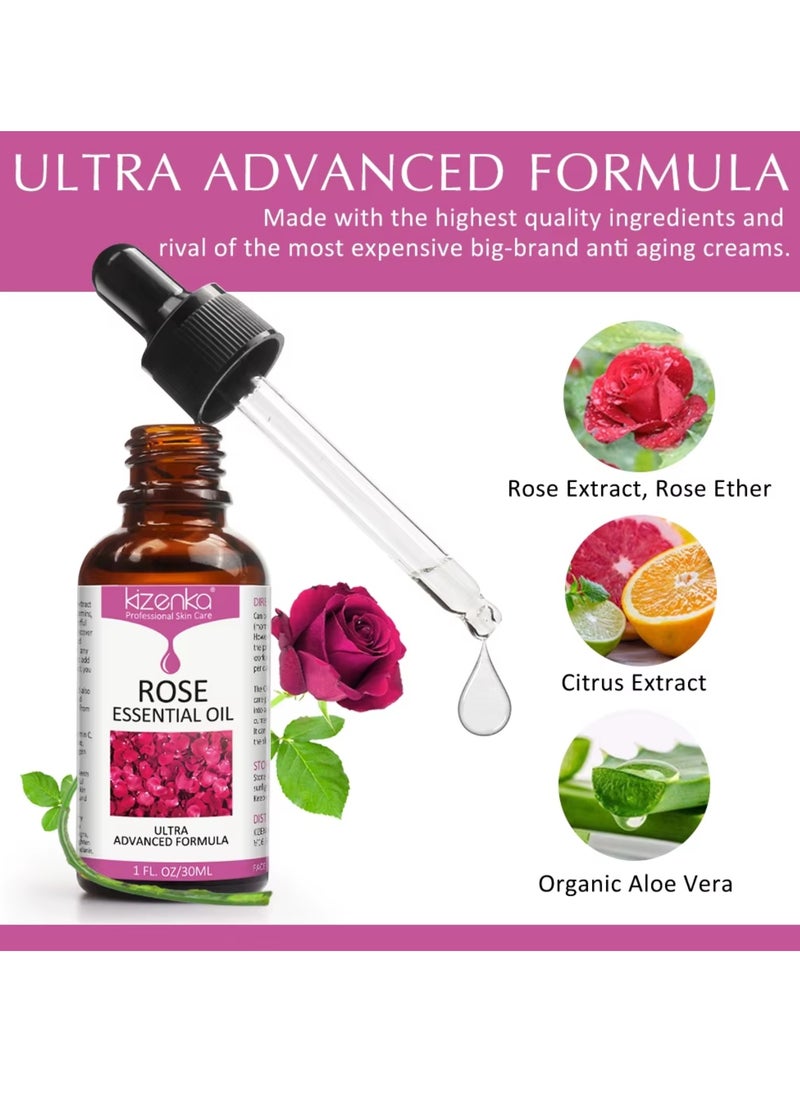 kizenka - Rose Essential Oil Face Rose Oil Moisturizer Rose Oil Anti Ageing and Anti Wrinkle Serum Rose Oil for Face Skin Care Reduce Fine Lines and Skin Marks Face Serum with Rose Extract 30ml - Image 1