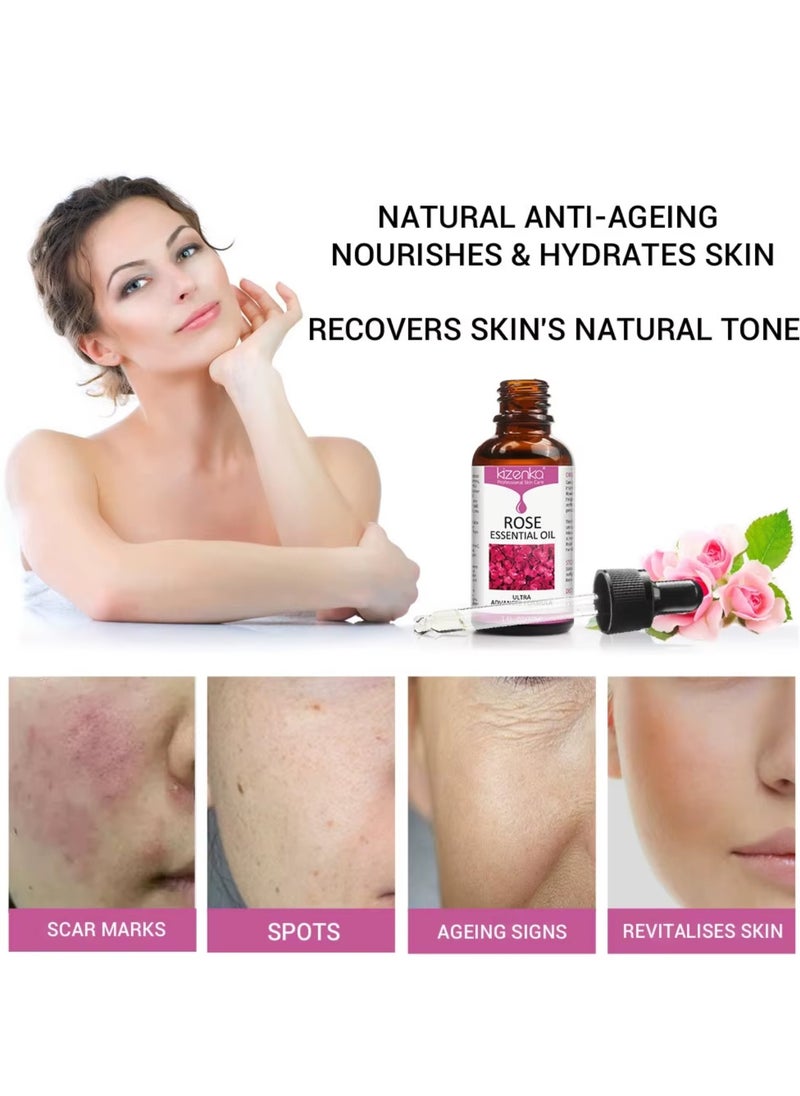 kizenka - Rose Essential Oil Face Rose Oil Moisturizer Rose Oil Anti Ageing and Anti Wrinkle Serum Rose Oil for Face Skin Care Reduce Fine Lines and Skin Marks Face Serum with Rose Extract 30ml - Image 1