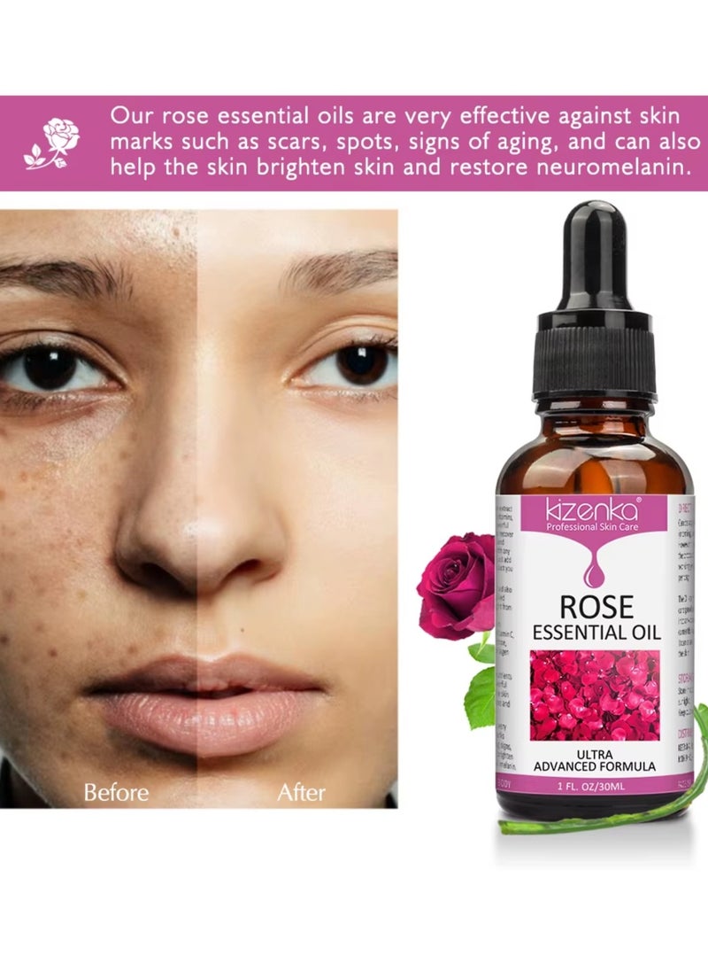 kizenka - Rose Essential Oil Face Rose Oil Moisturizer Rose Oil Anti Ageing and Anti Wrinkle Serum Rose Oil for Face Skin Care Reduce Fine Lines and Skin Marks Face Serum with Rose Extract 30ml - Image 1