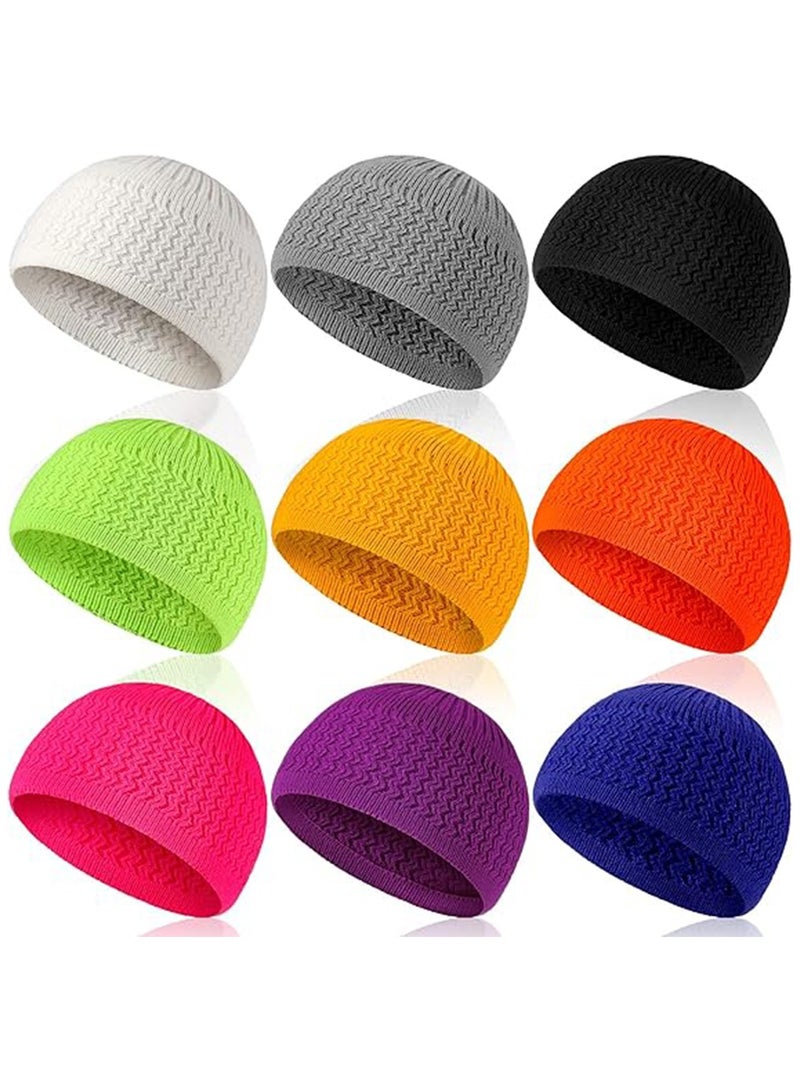 9 Pieces Winter Knit Kufi Hats Skull Caps for Men Women Muslim Liner Ramadan Crochet Beanie  - Image 1