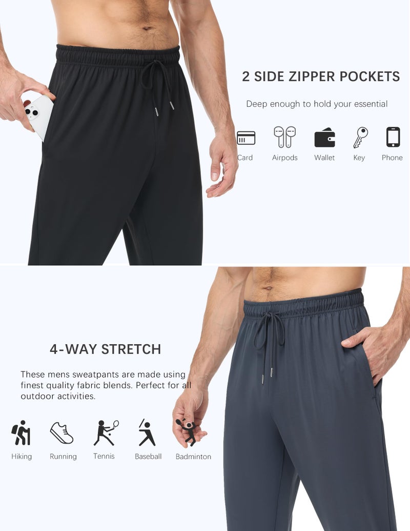 OYGSieg 4 Pack Mens Sweatpants with Zipper Pockets Open Bottom Joggers for Men Lightweight Track Pants for Casual Hiking - Image 2
