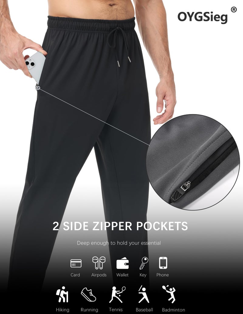 OYGSieg 4 Pack Mens Sweatpants with Zipper Pockets Open Bottom Joggers for Men Lightweight Track Pants for Casual Hiking - Image 5
