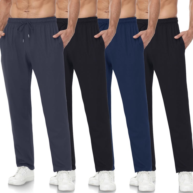 OYGSieg 4 Pack Mens Sweatpants with Zipper Pockets Open Bottom Joggers for Men Lightweight Track Pants for Casual Hiking - Image 1