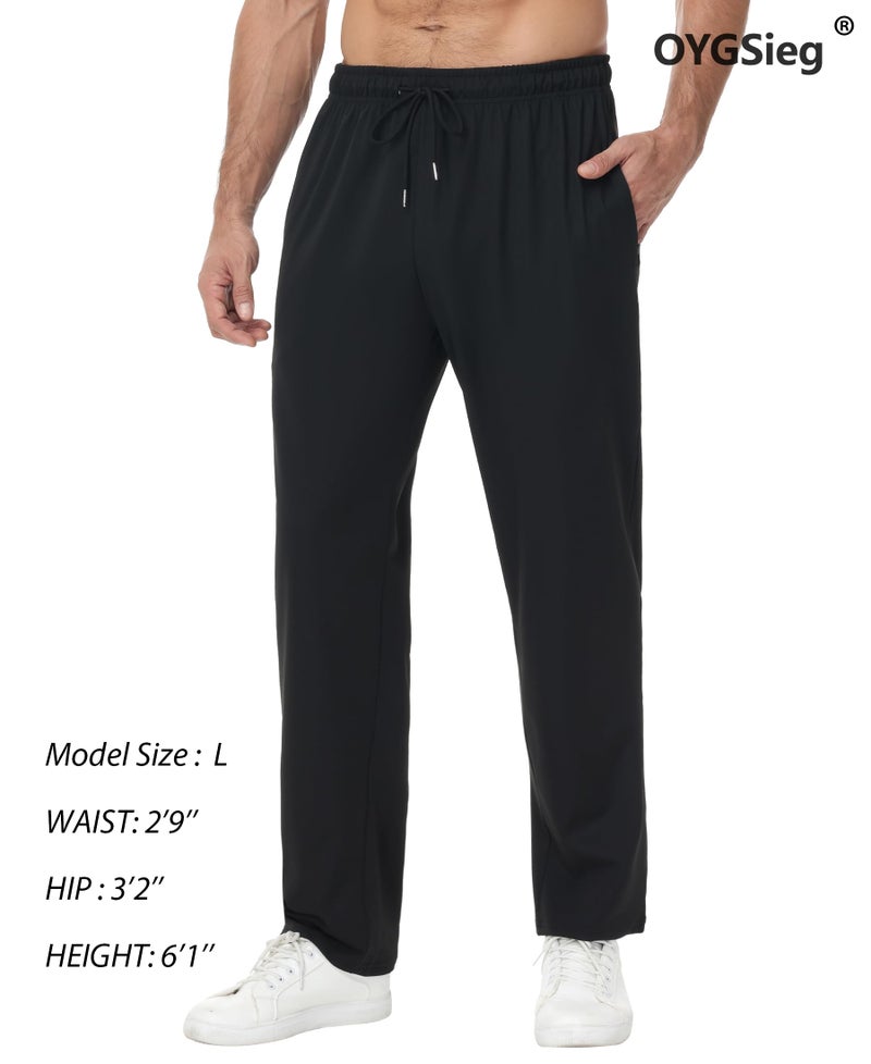 OYGSieg 4 Pack Mens Sweatpants with Zipper Pockets Open Bottom Joggers for Men Lightweight Track Pants for Casual Hiking - Image 3