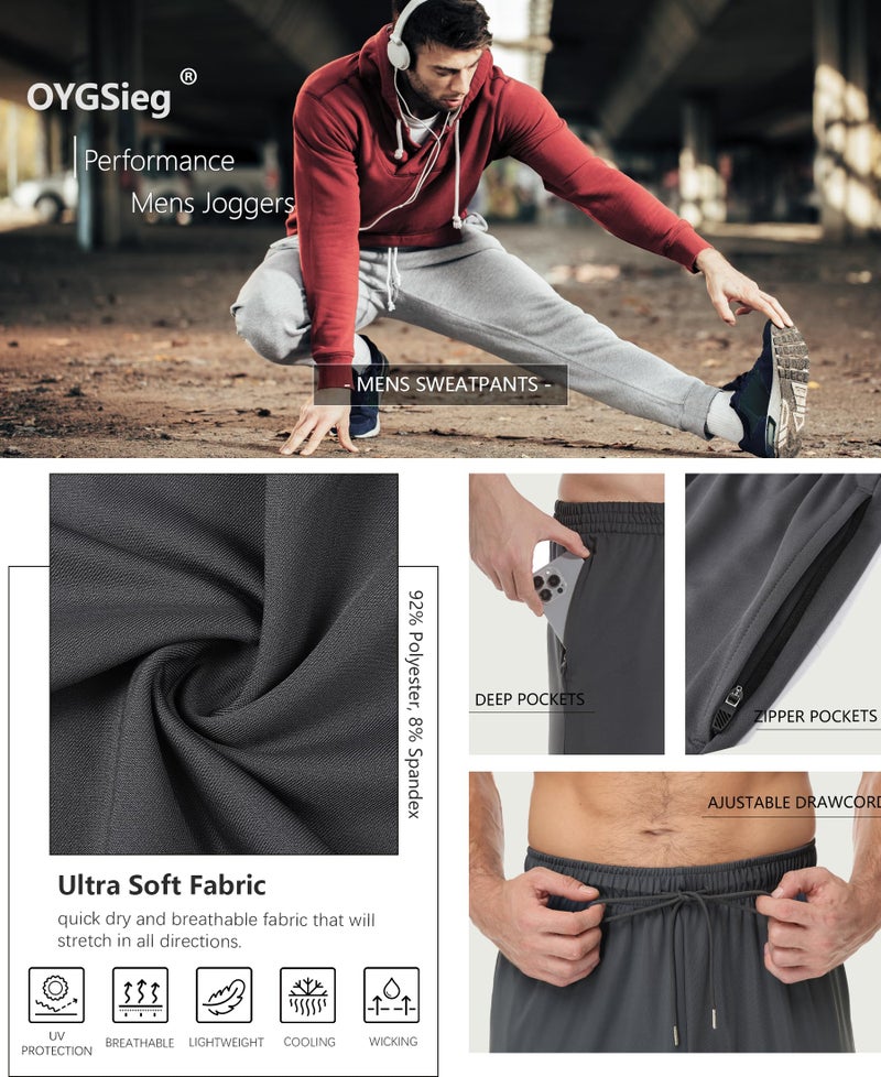 OYGSieg 4 Pack Mens Sweatpants with Zipper Pockets Open Bottom Joggers for Men Lightweight Track Pants for Casual Hiking - Image 4