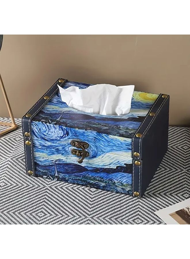 Vintage Oil Painting Faux Leather Tissue Box Cover Daisy Color Home Car Decor - Image 5