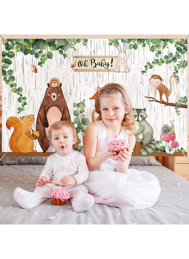 Blulu Woodland Baby Shower Backdrop Banner Large Fabric Jungle Animal Birthday Party Decorations Woodland Creatures Forest Background For Boy Or Girl Welcome Party 72.8 X 43.3 Inch - Image 5