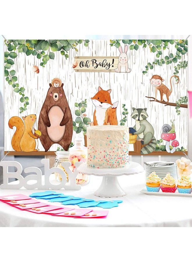 Blulu Woodland Baby Shower Backdrop Banner Large Fabric Jungle Animal Birthday Party Decorations Woodland Creatures Forest Background For Boy Or Girl Welcome Party 72.8 X 43.3 Inch - Image 4