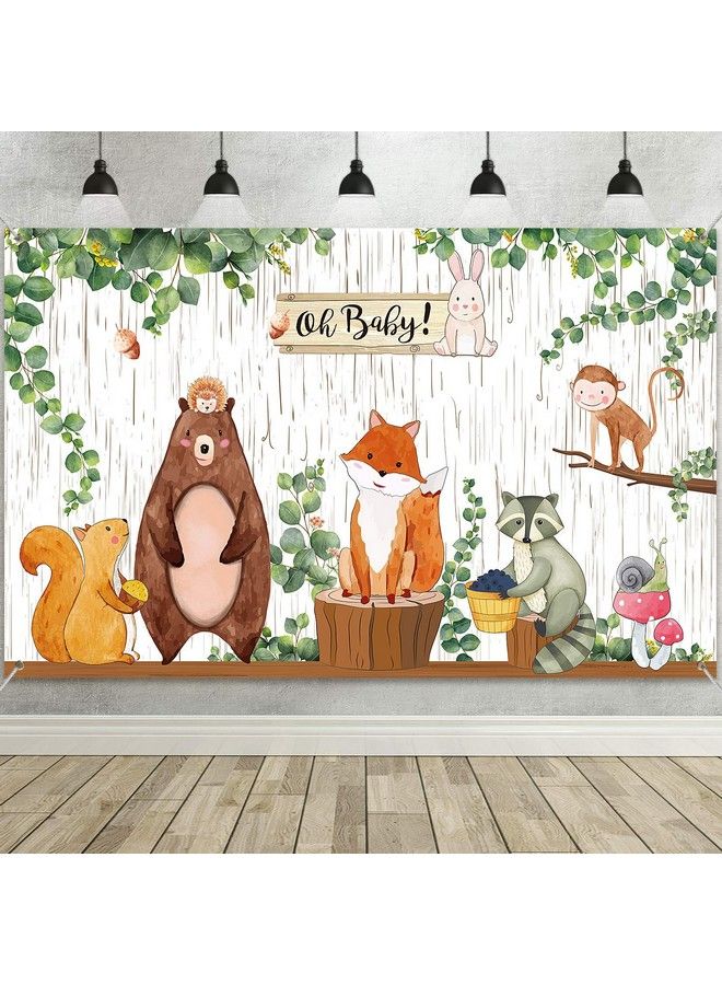 Blulu Woodland Baby Shower Backdrop Banner Large Fabric Jungle Animal Birthday Party Decorations Woodland Creatures Forest Background For Boy Or Girl Welcome Party 72.8 X 43.3 Inch - Image 1