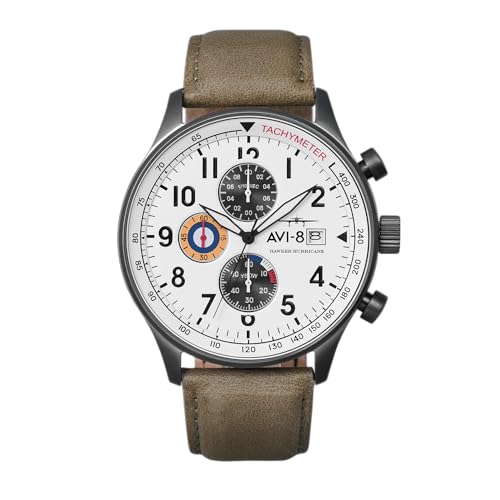 AVI-8 Men's 42mm Hawker Hurricane Classic Chronograph Ivory Grayscale Watch with Leather Strap AV-4011-0B - Image 1