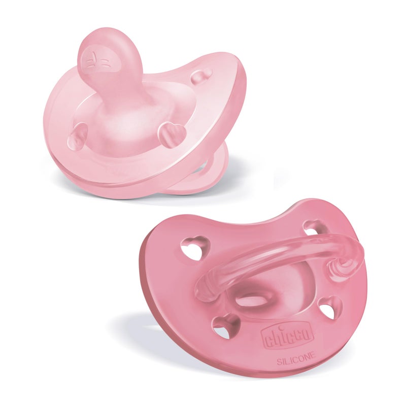 Chicco PhysioForma Silicone Orthodontic Pacifier, 6-16m | 100% Soft Silicone | Supports Breathing & Oral Development | Satin-Textured Nipple | Includes Sterilizing Case | BPA Free | Pink, 2pk - Image 1