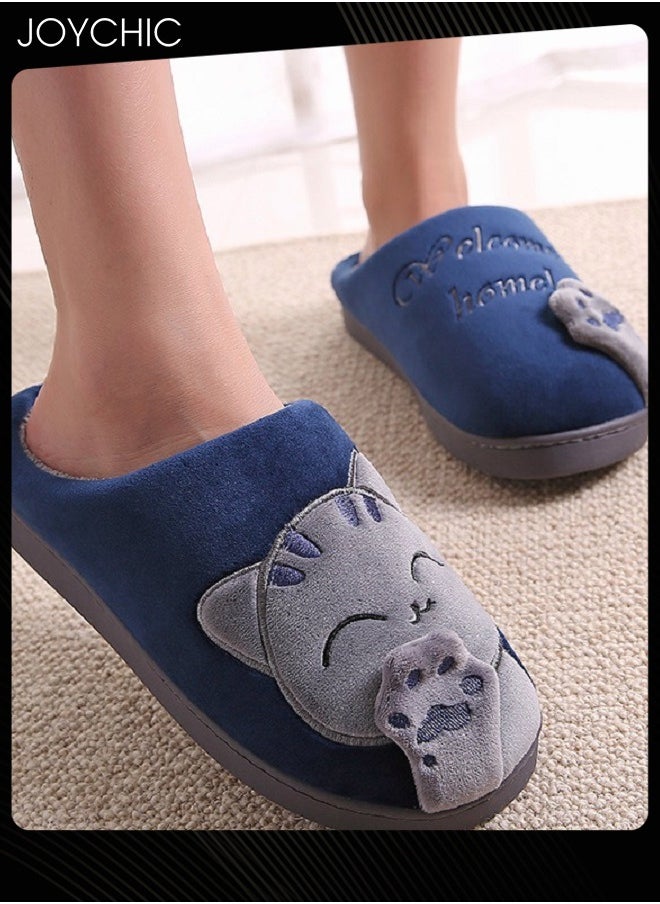 Joychic Bedroom Winter Anti-Slip Slide Navy Blue/Grey for Women Men  - Image 1