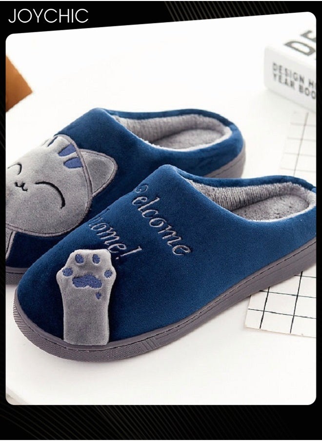 Joychic Bedroom Winter Anti-Slip Slide Navy Blue/Grey for Women Men  - Image 3