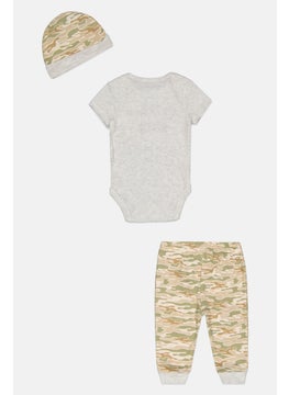 Bon Bebe Toddlers Boy 3 Pcs Romper, Sweatpants And Beanie Set, Grey Combo  - Image 2