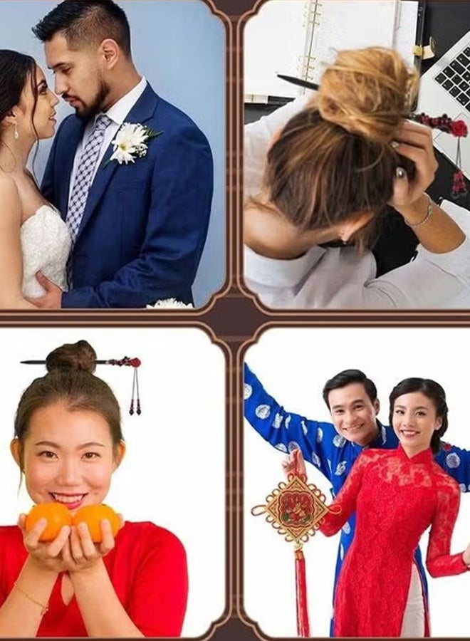 قطعتان من مشابك الشعر الخشبية العتيقة، مشابك شعر مزينة بأزهار، مشابك شعر خشبية مصنوعة يدويًا، إكسسوارات شعر كلاسيكية للشعر الطويل المجعد للنساء - Image 5