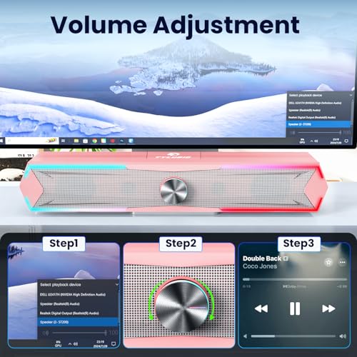 Tylubio Computer Speakers for Pc Desktop with Clear Sound, Flowing LED PC Speaker for Computer Desktop Laptop Monitor, Bluetooth & USB Input - Pink - Image 2
