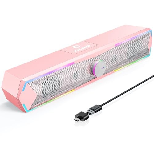 Tylubio Computer Speakers for Pc Desktop with Clear Sound, Flowing LED PC Speaker for Computer Desktop Laptop Monitor, Bluetooth & USB Input - Pink - Image 1