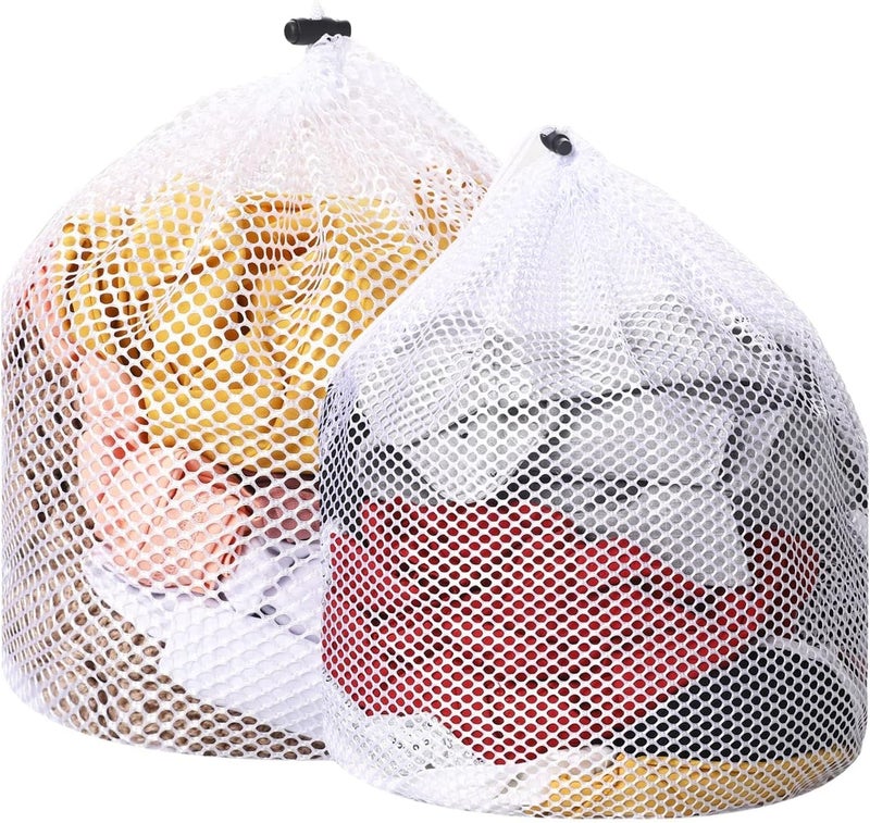 ChicAbode 2 Packs Mesh Wash Bags, Travel Laundry Bags, Reusable Durable Washing Net Bag, Drawstring Design Wash Bags for Blouse, Baby Clothes, Underwear, Dirty Clothes Package - Image 1